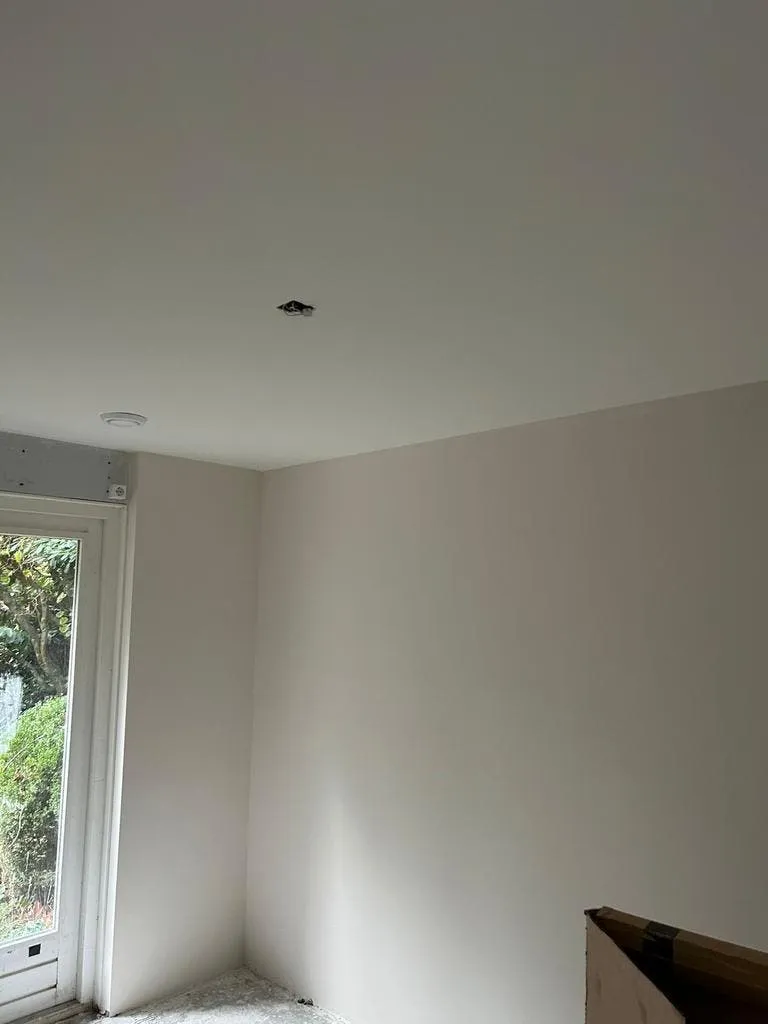 Spiegelglad stucwerk in een woonkamer met tuindeur